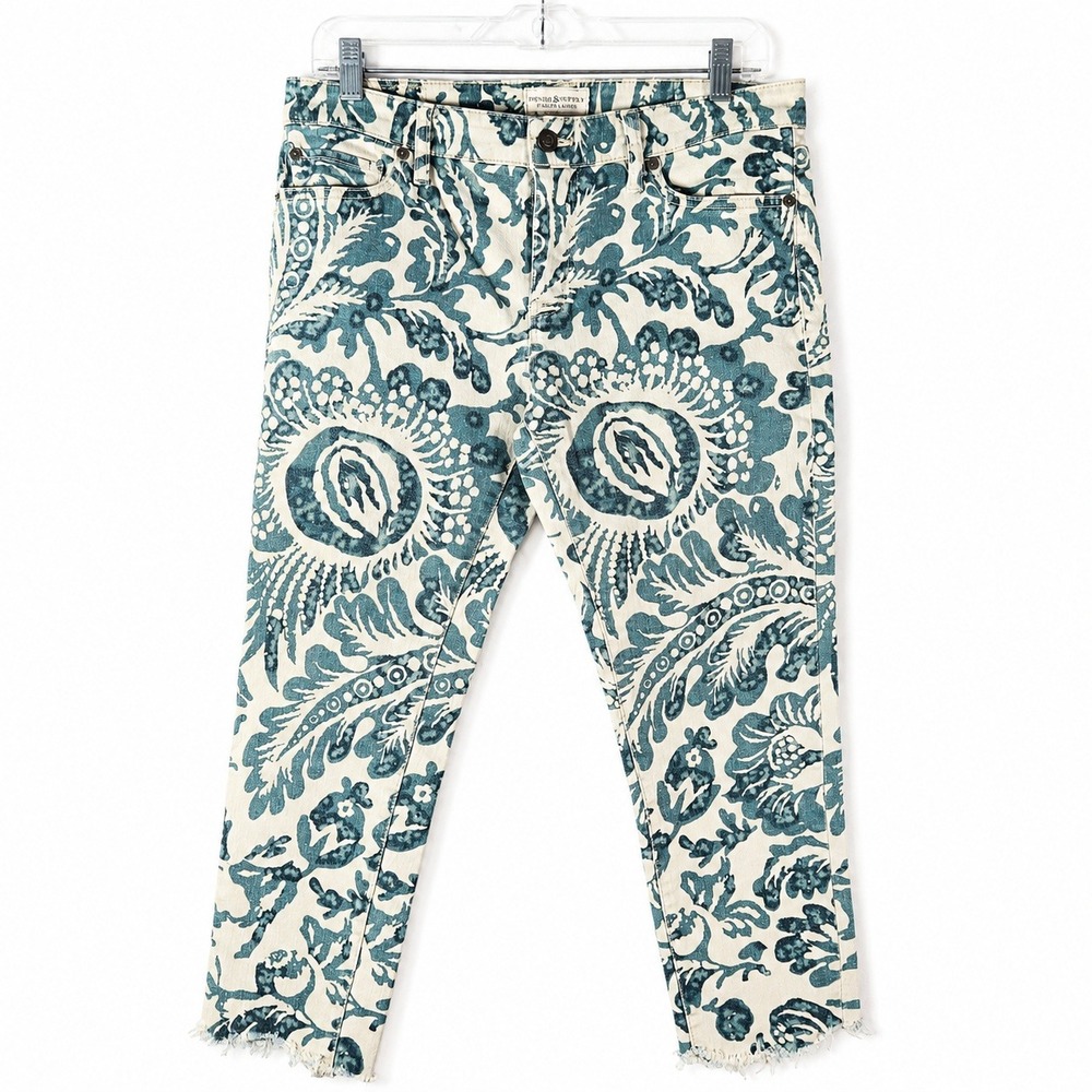 Denim & Supply Ralph‎ Lauren Jeans Womens 30 Blue Floral Paisley Cropped Raw Hem